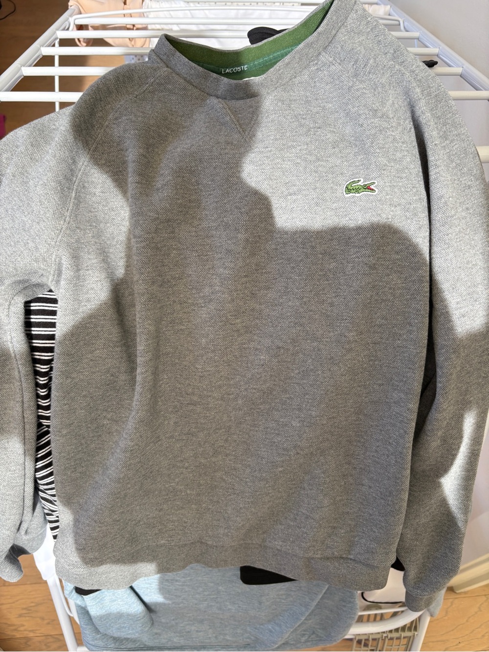 Lacoste Gray Crewneck Sweatshirt with Green Crocodile Logo